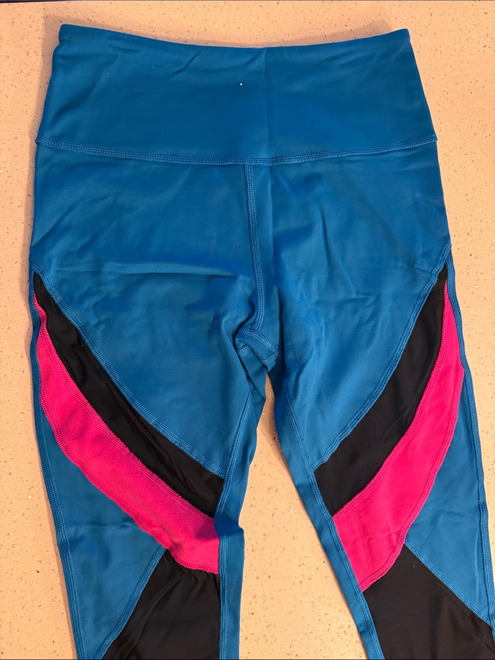 Zumba Fitness Blue Leggings with Pink & Black Panels
